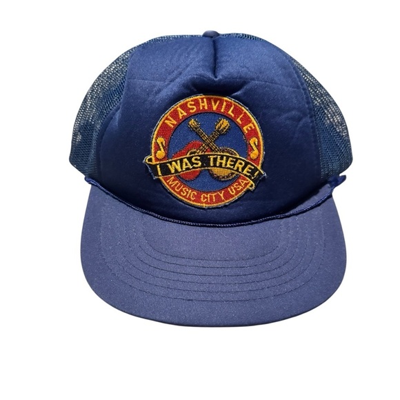 Vintage Nashville Trucker Hat I Was There Music City Patch Blue Snapback Cap - Picture 2 of 5